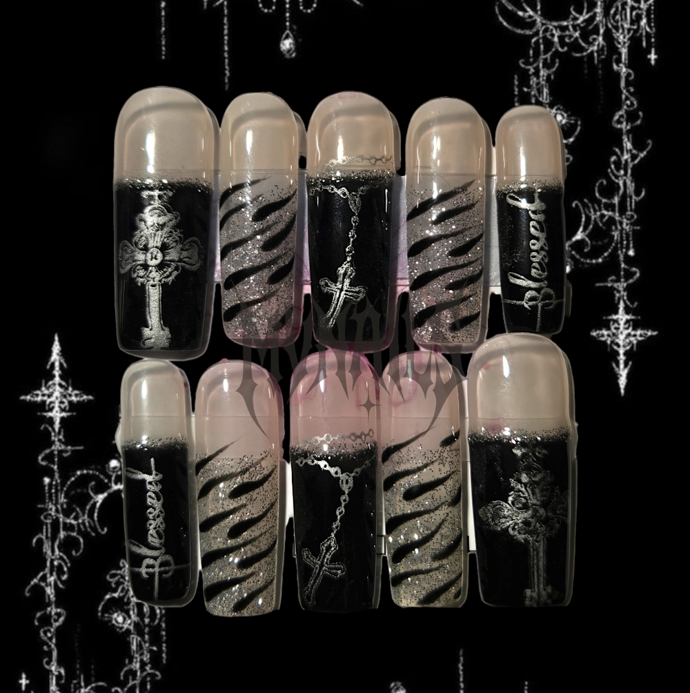 Black and Silver Gothic Nail Set